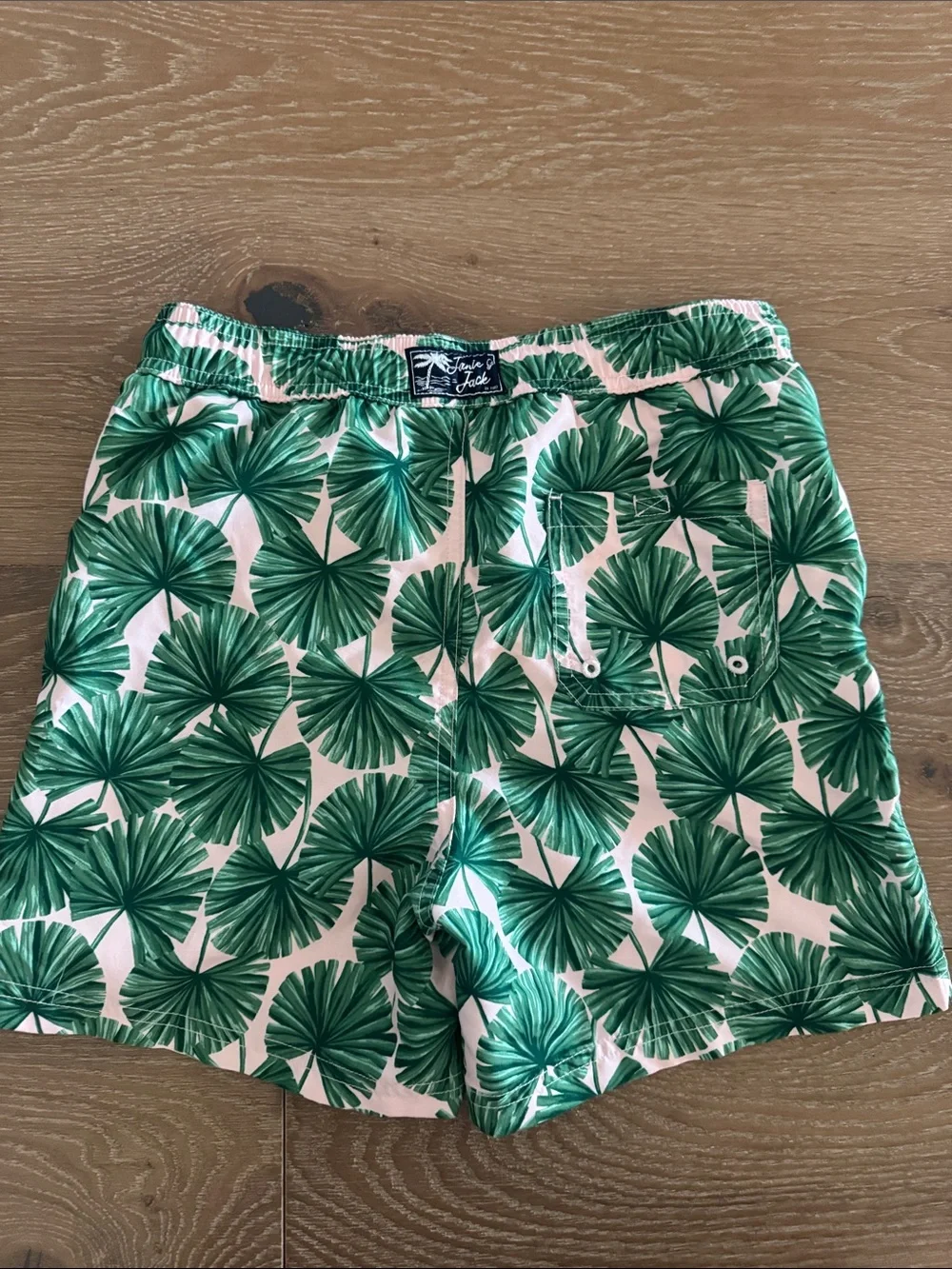 Janie and Jack Green Palm-Print Swim Trunks